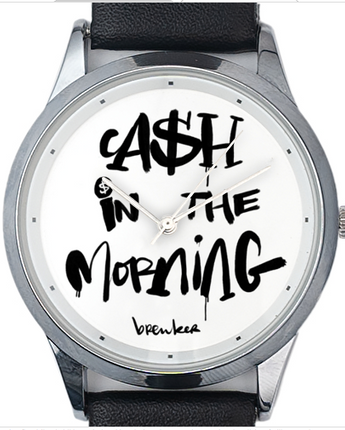 Cash in the morning horloge zwart op wit